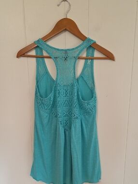 Vanity Mint Green Crochet Lace Racerback Lettuced Edge Tank Womens M Y2K Vibes
